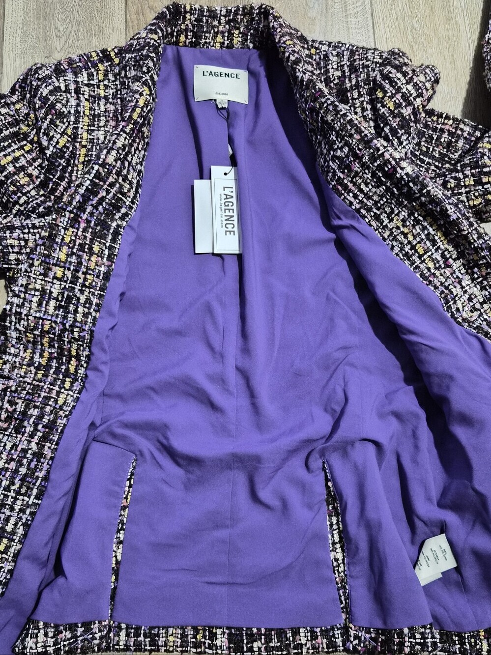 Nwt L'AGENCE Chamberlain Purple Multi Tweed Single-Button Blazer Size 8 - Picture 10 of 14